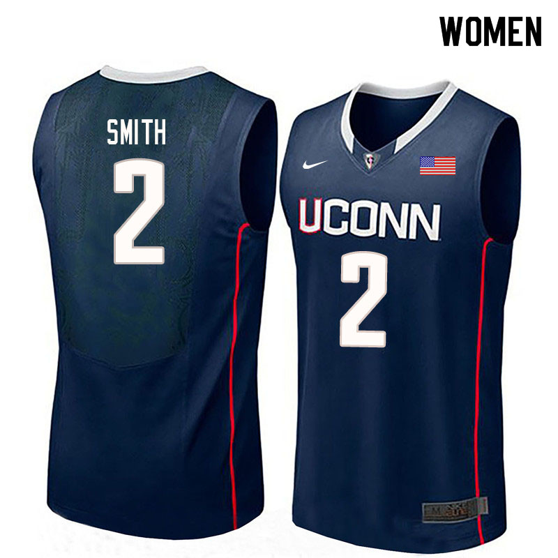 Women #2 Tarin Smith Uconn Huskies College Basketball Jerseys Sale-Navy